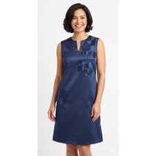 Tommy Hilfiger Women Navy Blue 3D Floral Applique Satin Shift Dress Size 8 NEW