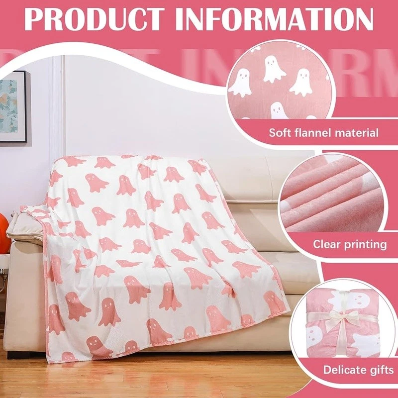 Halloween Ghost Double-Sided Fleece Blanket Cozy Throw Warm Lightweight