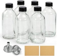 6 Pack, 4 oz Small Clear Glass Bottles with Lids  2 Stainless 4oz,