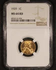 1929 Lincoln Wheat Cent - 1c NGC MS64 RD - Red - Bright Coin!