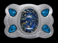 UC05153 VINTAGE 1970s  TURQUOISE  BLUE AGATE  SOUTHWESTERN DESIGN BELT BUCKLE