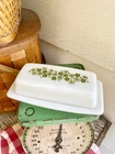 Vintage PYREX Spring Blossom Crazy Daisy Green 2-Pc Butter Dish 72-B Milk Glass