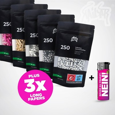 250x KAILAR Cellulose Aktivkohlefilter Ø 5,9mm + 3x Papers Feuerzeug Dose