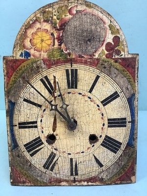 19thC Clockworks Painted Wood Face 13 1/4 x 9 3/4  For Parts
