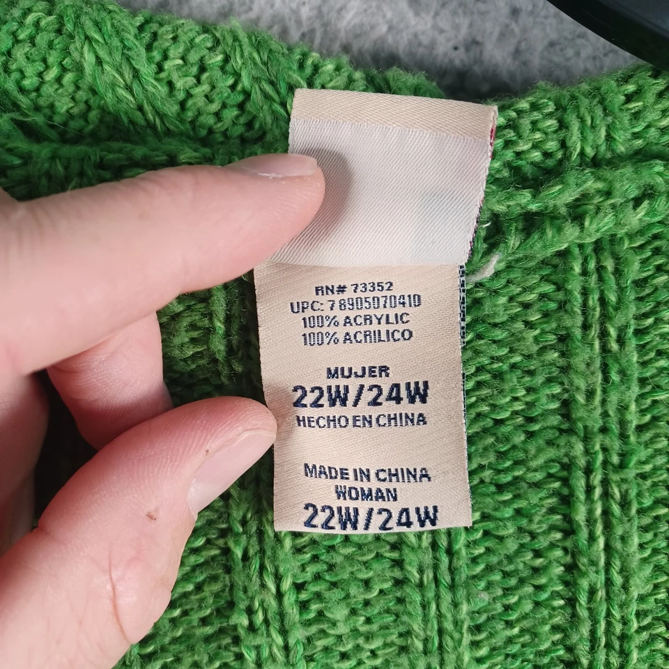 Faded Glory Womens Green Knit Hoodie Sweater Plus Size 22W/24W Soft 100% Acrylic - Image 4 of 4