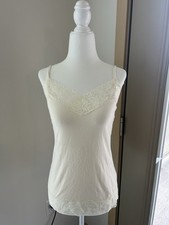 Ivory Lace Stretch V Neck Cami Tank Top Y2K Coquette Fairy Feminine 90s