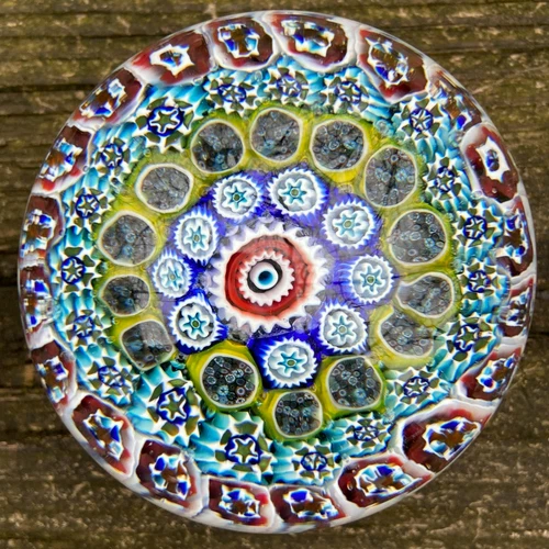 Vintage Murano Glass 4-row Concentric Millefiori Paperweight