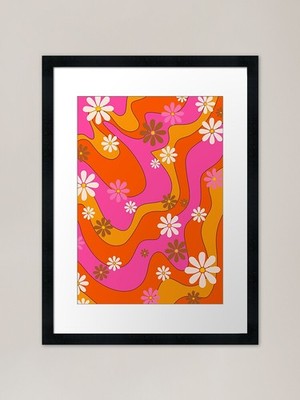 60er und 70er Retro Flower Power Rahmen gerahmt Wandbild Poster Leinwanddruck Bild