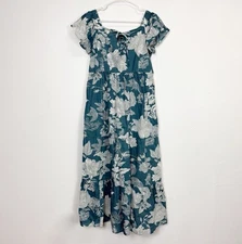 Antthony Original Maxi Dress Womens Large Blue Short Sleeve Cotton Floral