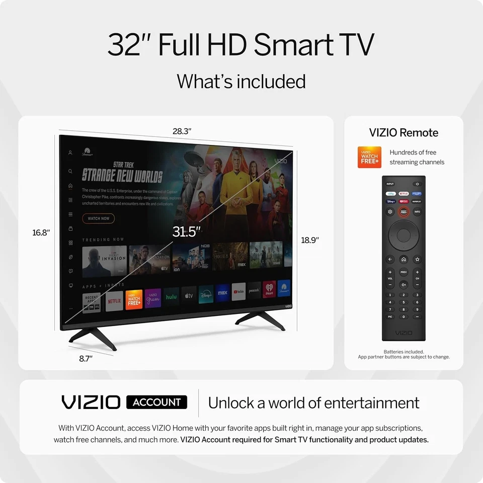 VIZIO 32” Class Full HD 1080p LED Smart TV VFD32M-0807 - Image 3 of 4