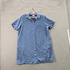 Old Navy Women Dress L Blue Chambray Shirt Collared Front Short Sleeve