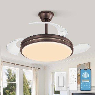 Retractable Ceiling Fan with Lights and Remote & APP Control, 42 Inch Fandeli...