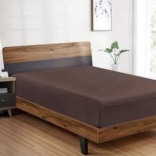 Queen Fitted Sheet Hotel Quality Ultra Soft Breathable Deep Pocket Brown Bed