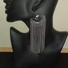 Silver Tone Long Chain Fringe Tassel Statement Dangle Earrings Boho Waterfall 4.