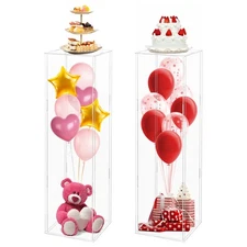 2Pcs Large Premium Clear Rectangle Acrylic Deacor Display Pedestal Riser Stands