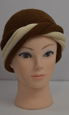 New Vintage Patricia Underwood 2 Tone Roll Twist Knit Turban Beanie Hat Stretch