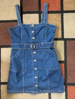 DIVIDED (H&M) Women's BLUE JEAN DENIM BELTED Romper Stretch MINI DRESS Sz  12 | eBay