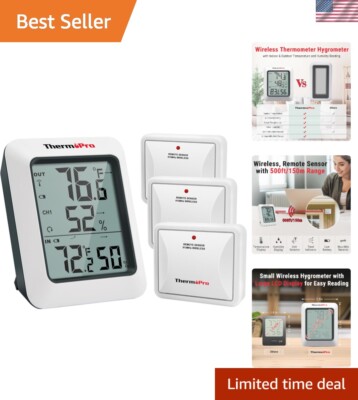 TP60-3 Indoor Outdoor Thermometer   3 Sensor Wireless Humidity Gauge Monitor