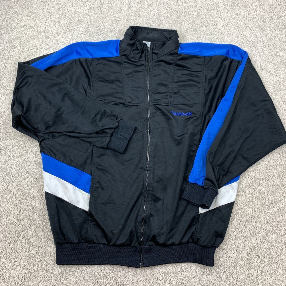 Vintage Reebok Track Jacket Mens XL Retro Sportswear Black Blue White