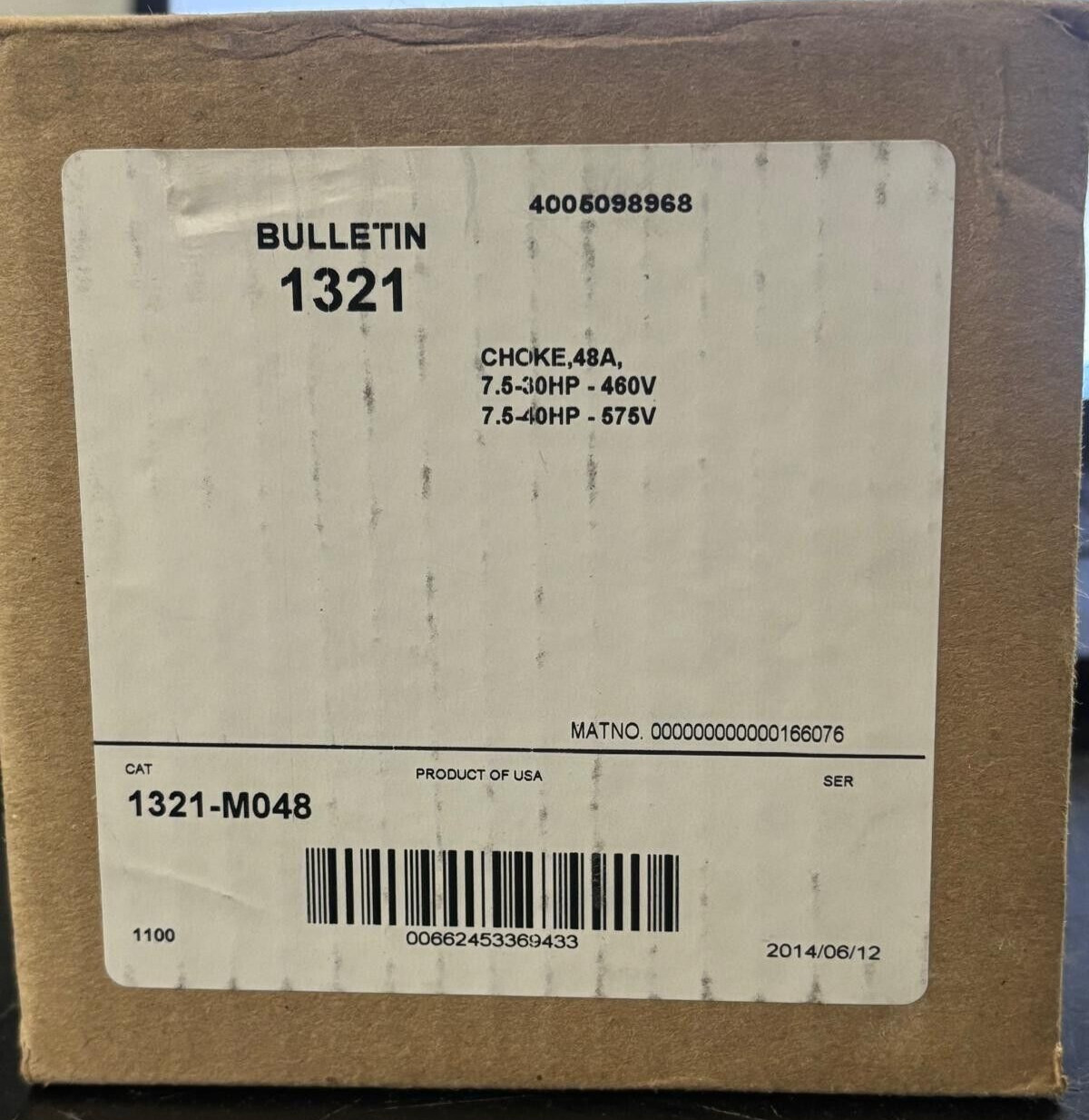 Allen Bradley 1321-M048 AB 480V 7.5-30HP COMMON MODE CHOKE 48A