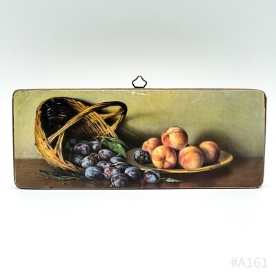 Vintage Wandbild Kunstdruck auf Holz  Früchte  Printed in Italy 10x24cm