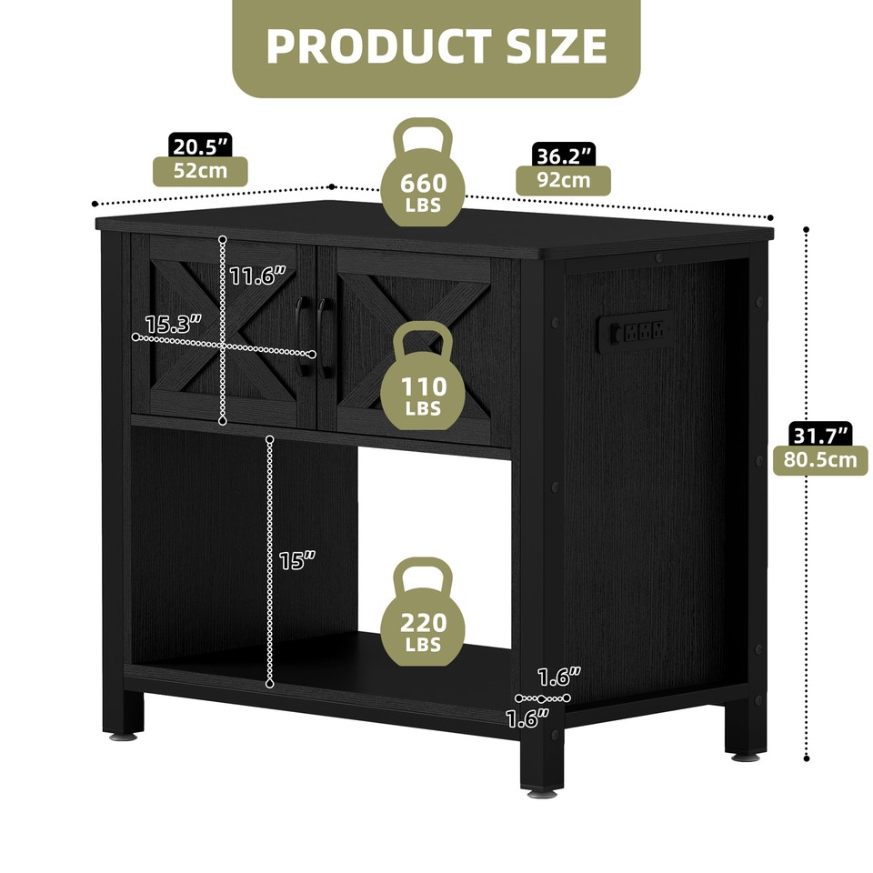 36" Fish Tank Wooden Aquarium Stand with 2 Doors Storage