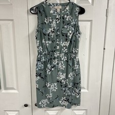 Loft Green Dogwood print silky dress size Extra Small, EUC