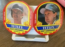 1990 Tetley Tea Discs Pairs with Tag Bret Saberhagen Mike Greenwell #17-18 Patch