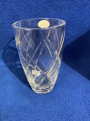 Block MONET Heavy 24% Full Lead Crystal Clear Vase Handmade In Czech Republic 7''