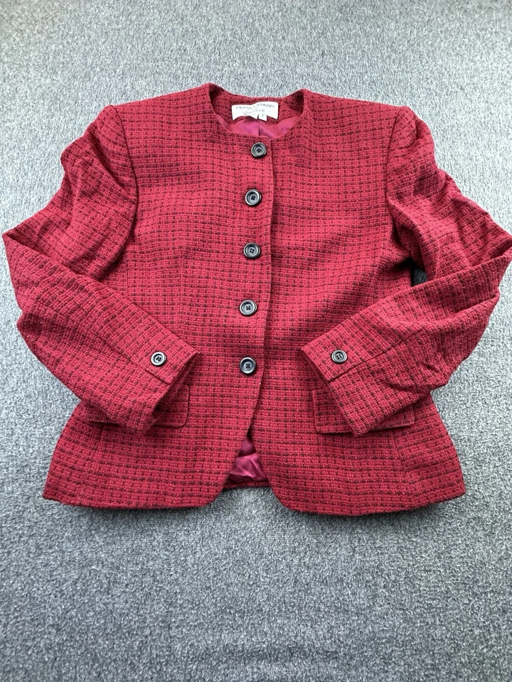 Blazer vintage Saville para mujer 8 rojo negro a cuadros lana traje chaqueta Foto 2 de 4