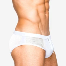 Men's Swimsuit Briefs Mesh White Swim Briefs Swimwear Surfboard Beach Shorts
