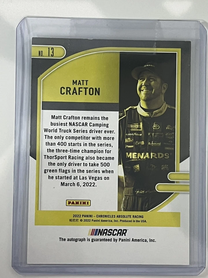 Matt Crafton Auto NASCAR Racing 2022 Panini Chronicles Absolute Autographs - Image 2 of 2