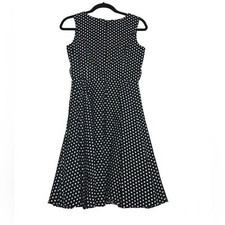 Womens Black Polka Dot Sleeveless Fit & Flare Dress Size S Rockabilly Coquette