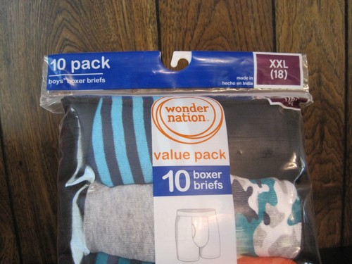 WONDER NATION 10 PACK BOY'S BOXER BRIEFS SIZE XXL (18) HUSKY--NEW - Picture 2 of 8
