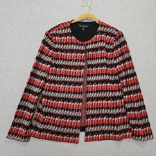 Ming Wang Cardigan Jacket Jaquard Pattern Women's Sz L Red Black Gray Notch...