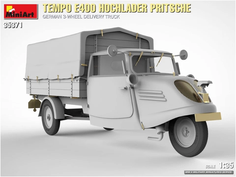Miniart 1/35 German Army Tempo E400 High Loader Flatbed Delivery Furgone a... - Immagine 2 di 4
