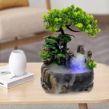 Indoor Tabletop Fountain Rockery Desktop w/LED Light Waterfall Feng Shui Decor!