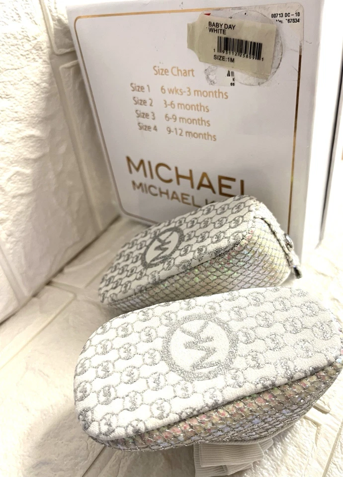 Michael Kors Bebé Niña Día Bailarina Cuna-Zapatos, Blanco Talla 1 Totalmente Nuevos Con Caja Foto 3 de 4