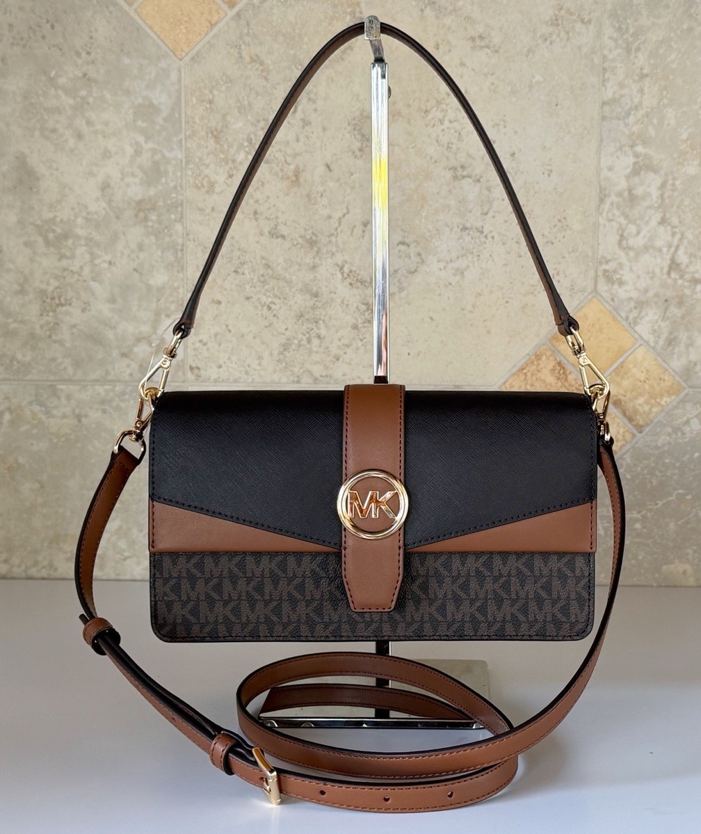 Michael Kors Greenwich Medium Flap Shoulder Crossbody Bag MK Brown