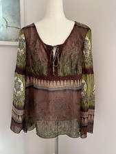 Y2K Boho Sheer Peasant Blouse XL Fairy Grunge Festival Cottage Whimsigoth Earthy