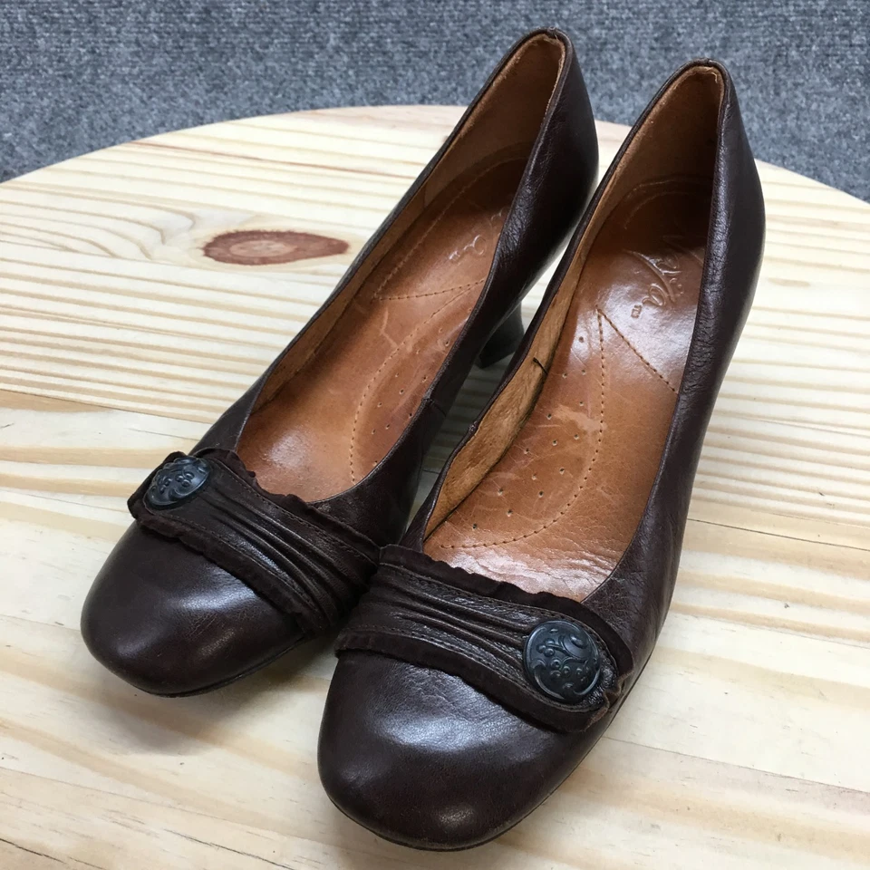 Naya Shoes Womens 7 Narrow Daria Pumps Brown Leather Casual Slip On Spool Heels - Image 3 of 4