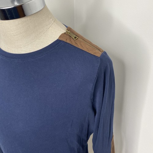 Ralph Lauren Damen 1X dunkelblau Top Reißverschluss braun Ellenbogen Patch Reitshirt - Bild 3 von 8