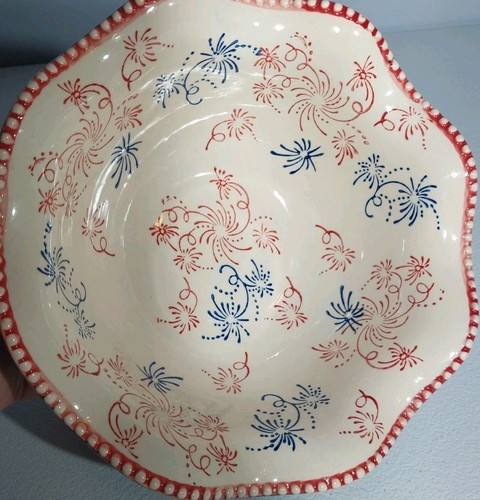 Temptations By Tara Floral Lace 1 Qt. Bowl Fireworks Scalloped Americana Beaded - Bild 2 von 5