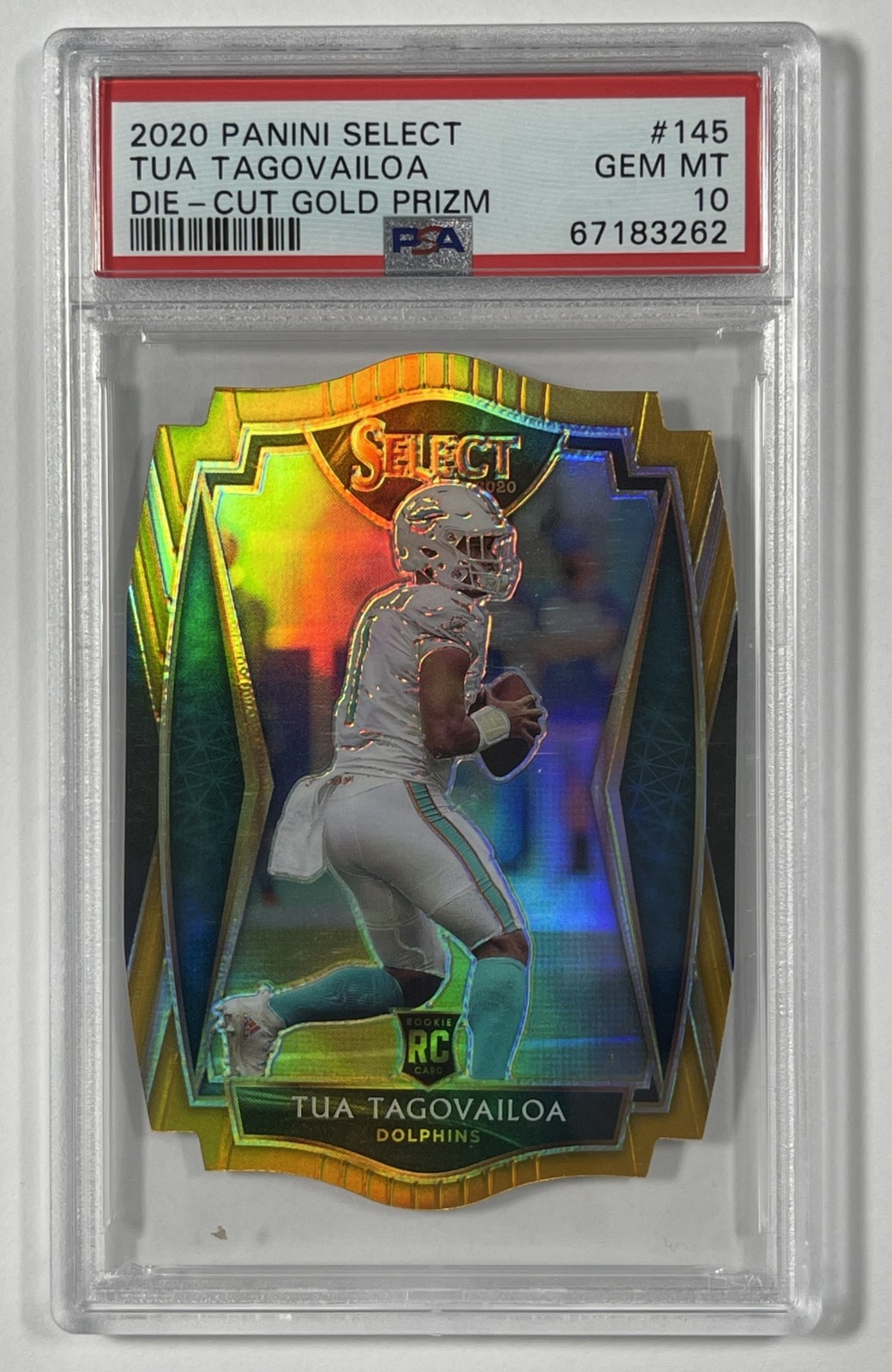 TUA TAGOVAILOA PSA 10 2020 PANINI SELECT #145 ROOKIE GOLD PRIZM DIE CUT RC 5/10