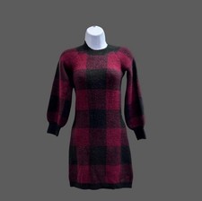 Buffalo Plaid Check Knit Short Sweater Dress Tunic Top