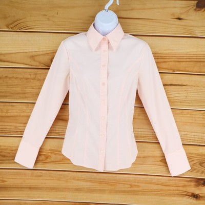 Express Button Up Shirt Womens Size 8 Salmon Pink Polyester Blend Long Sleeve