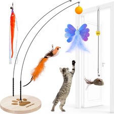 Interactive cat Toy, Automatic Cat Wand Toy with Stable Wooden Base, 2 PCS De...