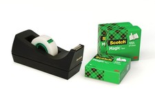 Desktop Tape Dispenser C38 Black MagicTape 19 mm x 33 m 3 Rolls Ideal for School