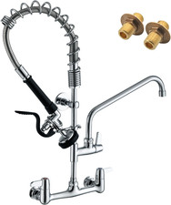 Commercial Wall Mount Sink Faucet with Pre-Rinse Sprayer - 8" Center