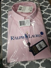 New Polo Ralph Lauren Custom Fit Pink Striped Cotton Shirt Men's L 16 40/41
